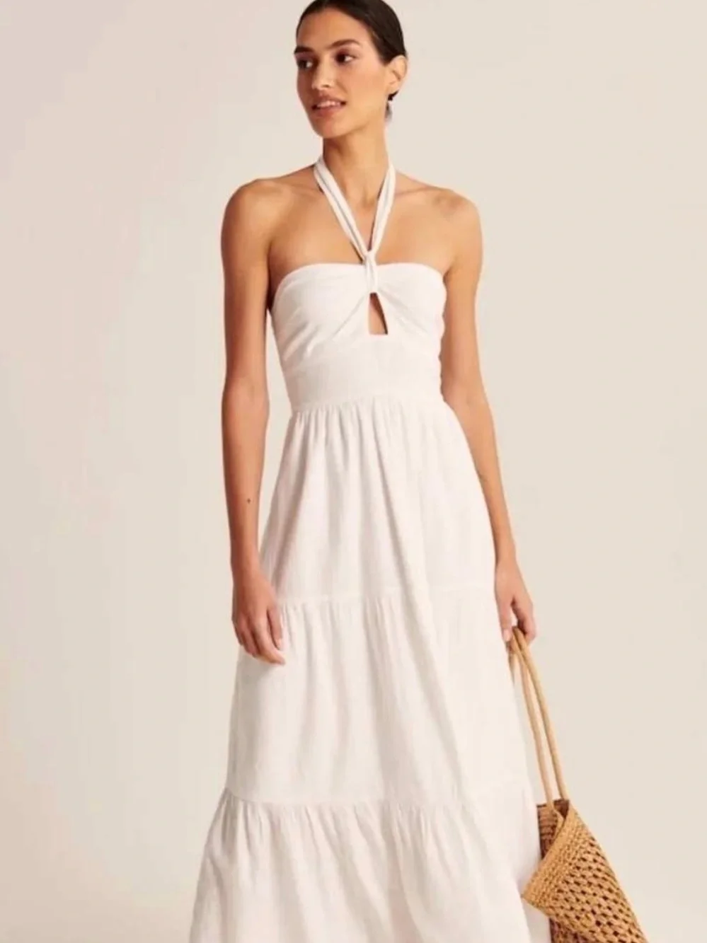 abercrombie and fitch white maxi dress Women's Strapless Floral Textured Maxi Dress in Cream Floral | Size M